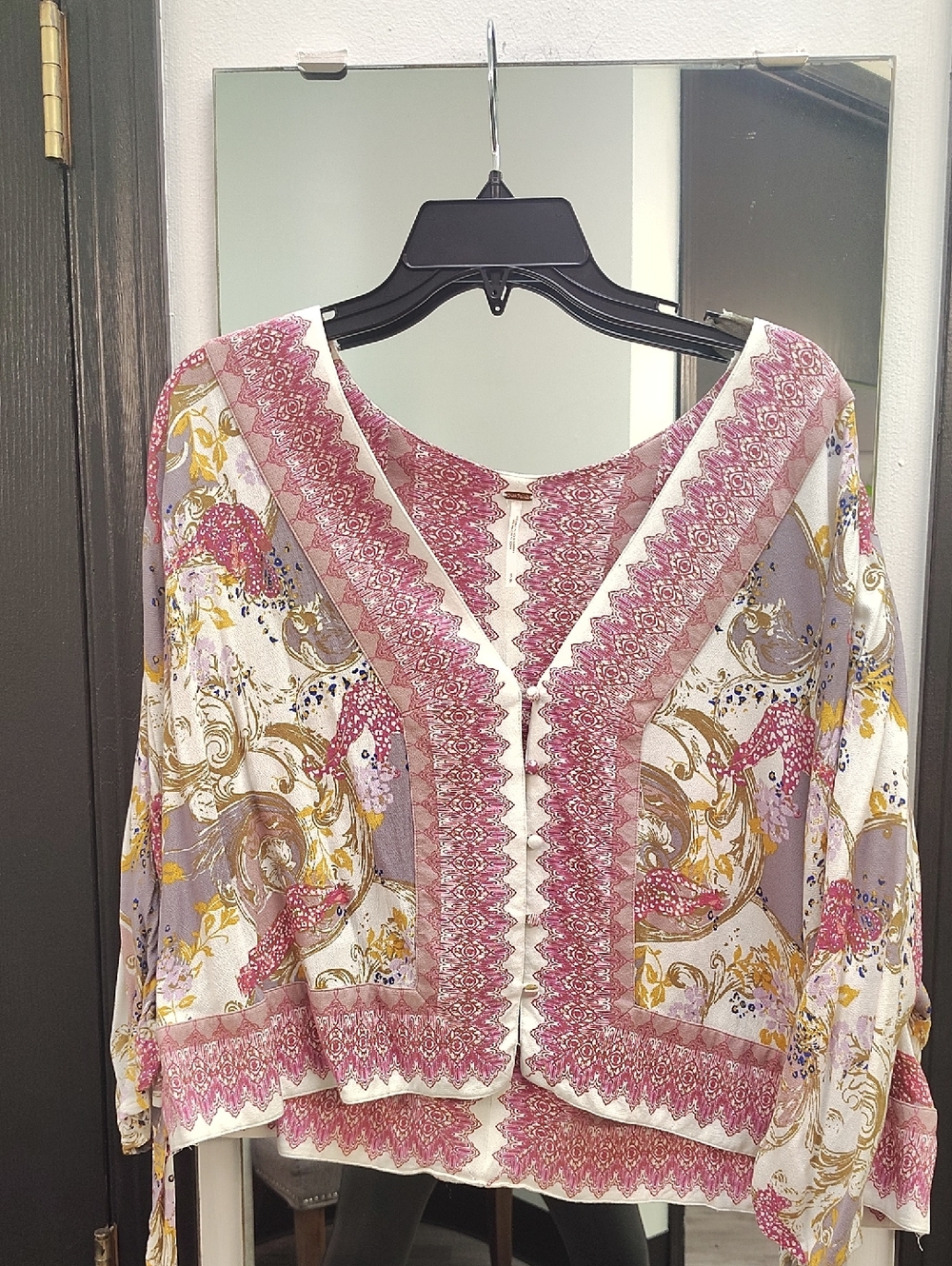 Free People Pink Paisley Embroidered V-Neck Tunic